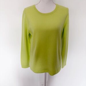 EUC Talbots Petite Lime Green Yellow Cashmere Crew Neck Sweater Size PL